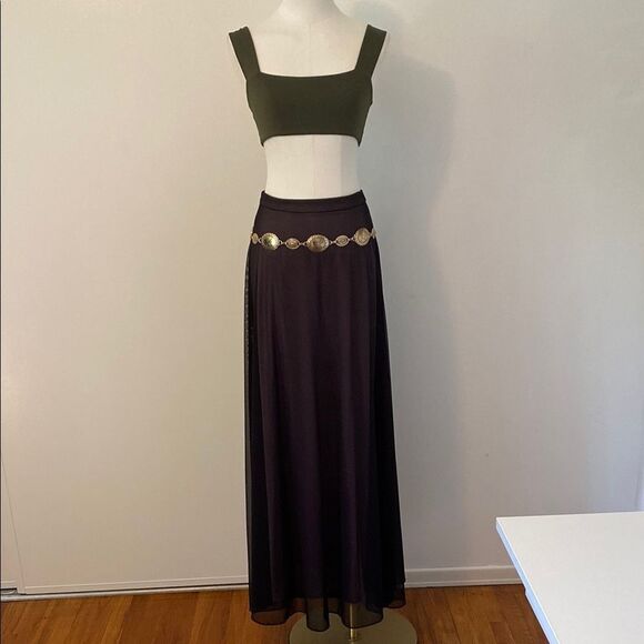Vintage 90s Mauve & Black Mesh Maxi Skirt Size 4 - Picture 2 of 10